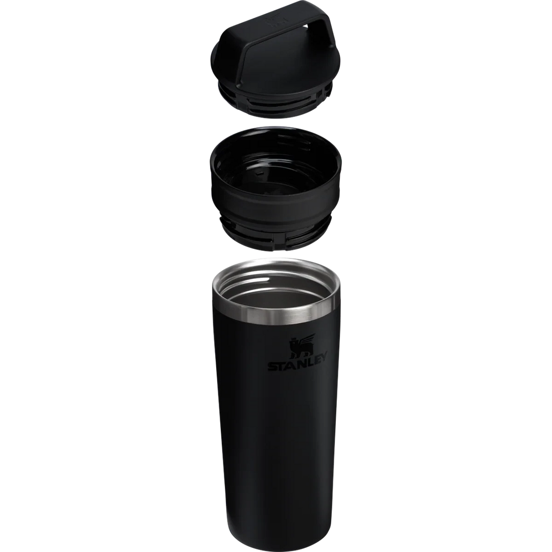 Stanley 1913 México black stainless steel travel mug with leak-proof two-piece lid, 473ml capacity.