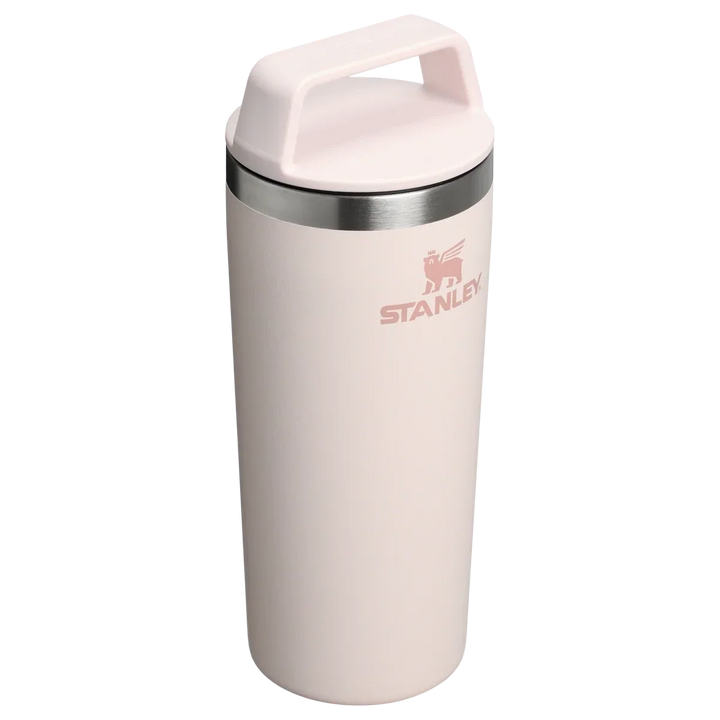 Stanley 1913 México light pink stainless steel travel mug with a two-piece lid and integrated handle.