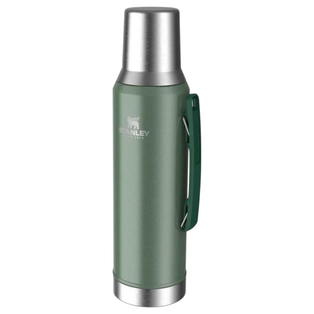 Termo Stanley 1913 México Classic Mate System color verde martillado con asa lateral y tapa de acero inoxidable