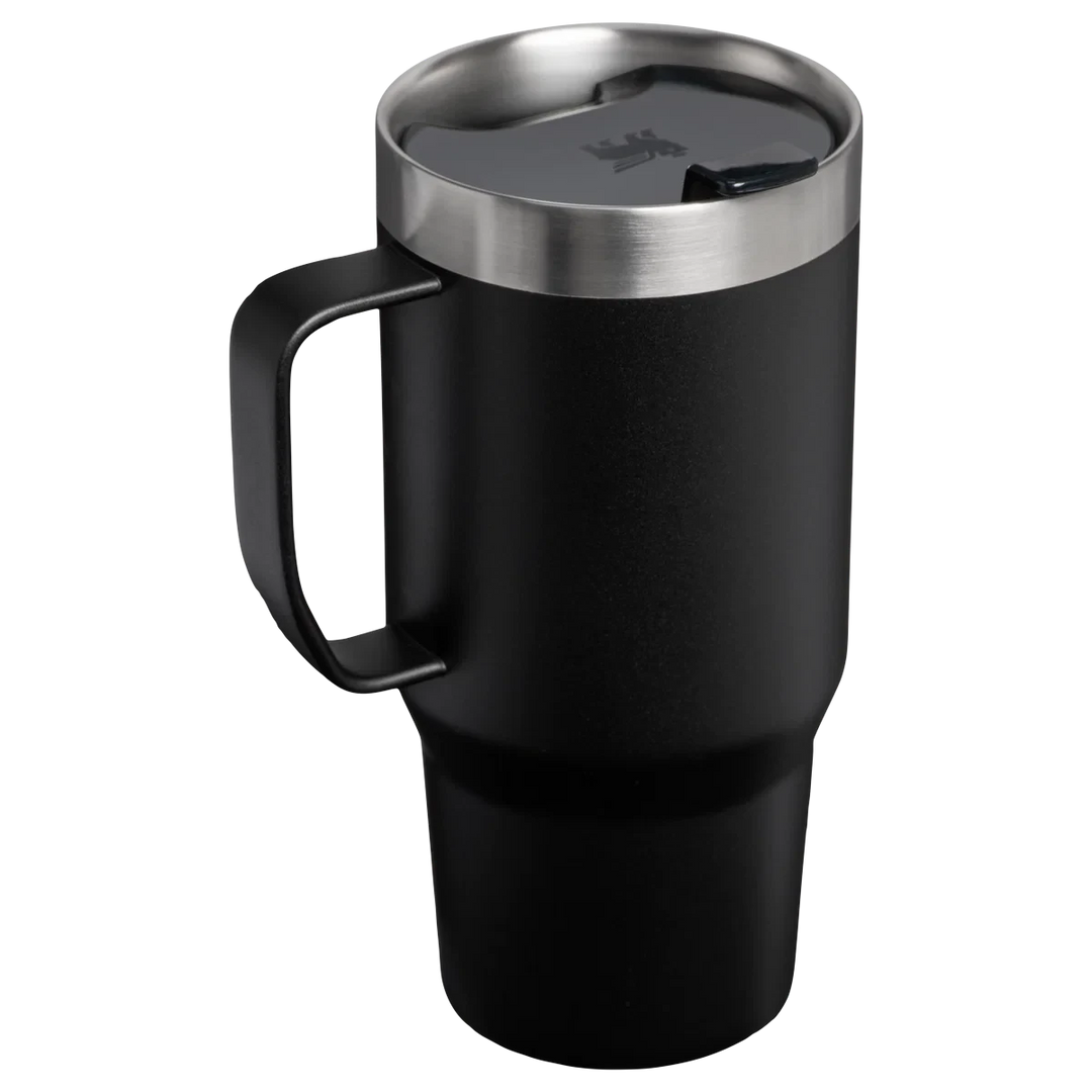Stanley 1913 México black stainless steel 709ML travel mug with handle and lid, double-wall vacuum insulated.