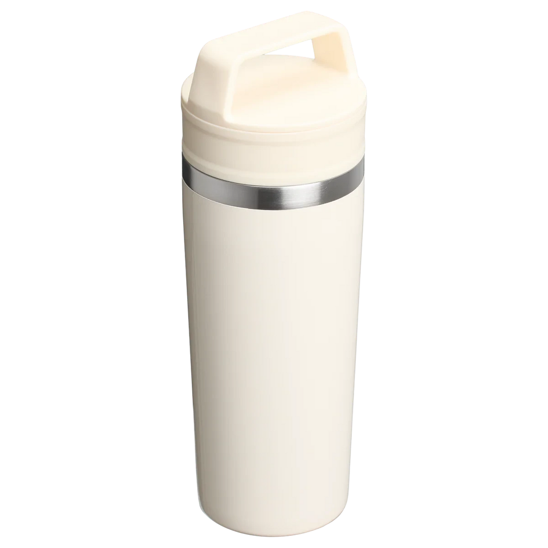 Stanley 1913 México cream travel mug with handle and silver accent band, 473ml
