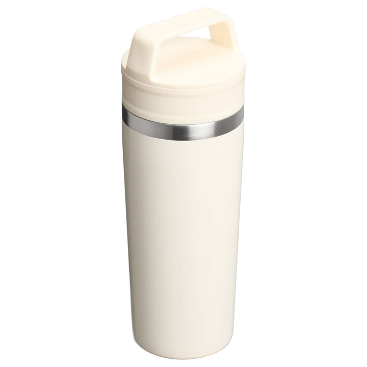 Stanley 1913 México cream travel mug with handle and silver accent band, 473ml