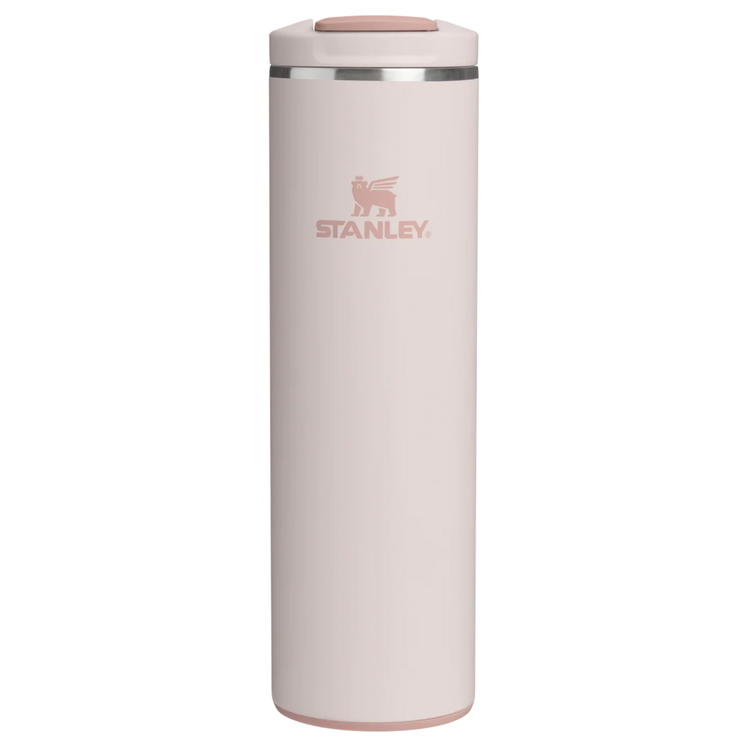 Stanley 1913 México light pink 473ml travel mug with flip top lid and silicone base, made of recycled stainless steel.