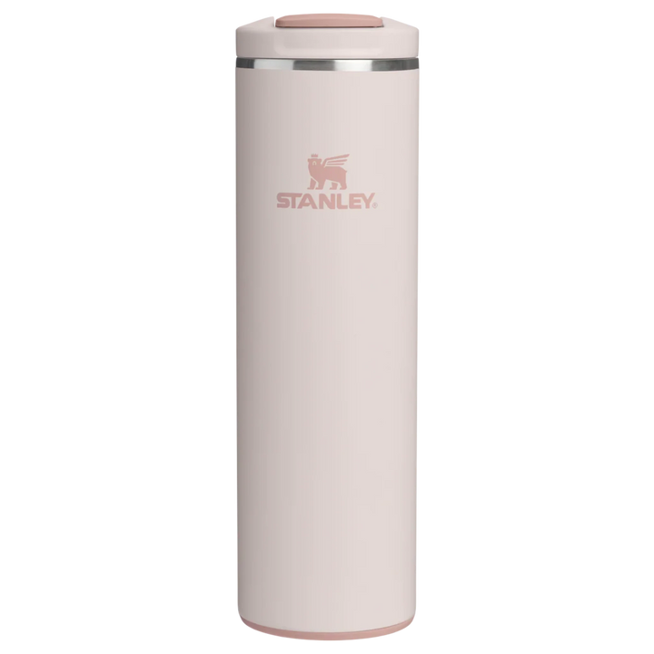 Stanley 1913 México light pink 473ml travel mug with flip top lid and silicone base, made of recycled stainless steel.